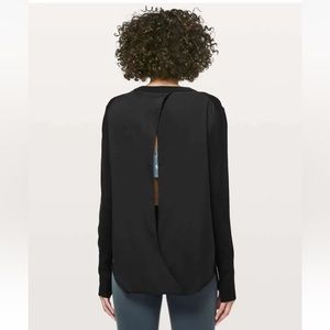 Lululemon Still At Ease Black Cashmere Knit Open Back Pullover Sweater 10 EUC